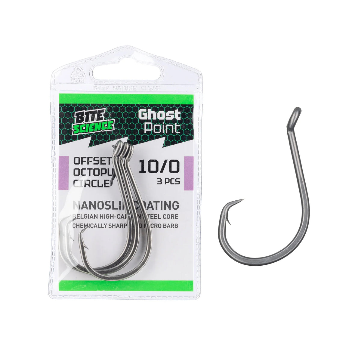 Bite Science Ghost Point Offset Octopus Circle Hooks 10/0 3pk