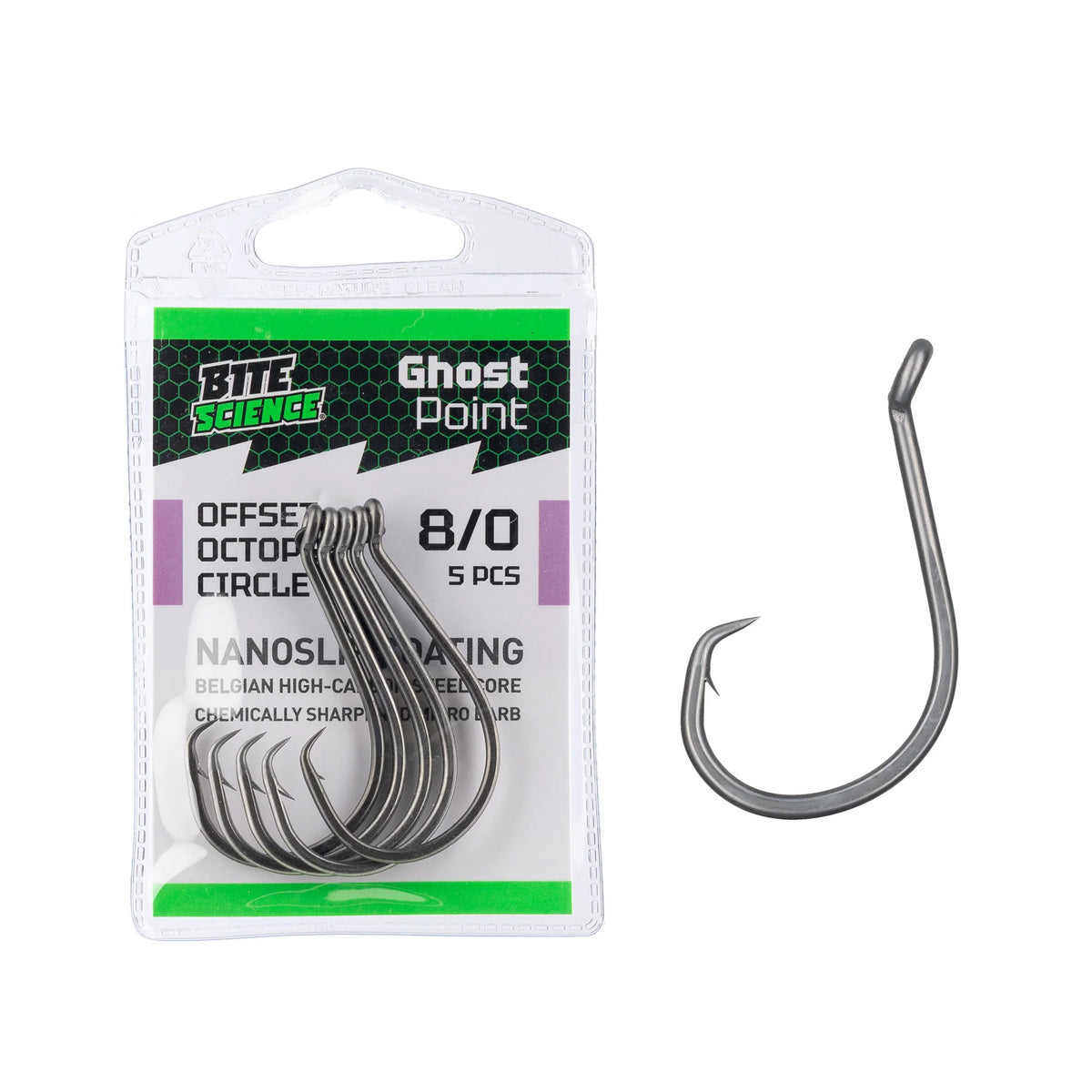 Bite Science Ghost Point Offset Octopus Circle Hooks 8/0 5pk