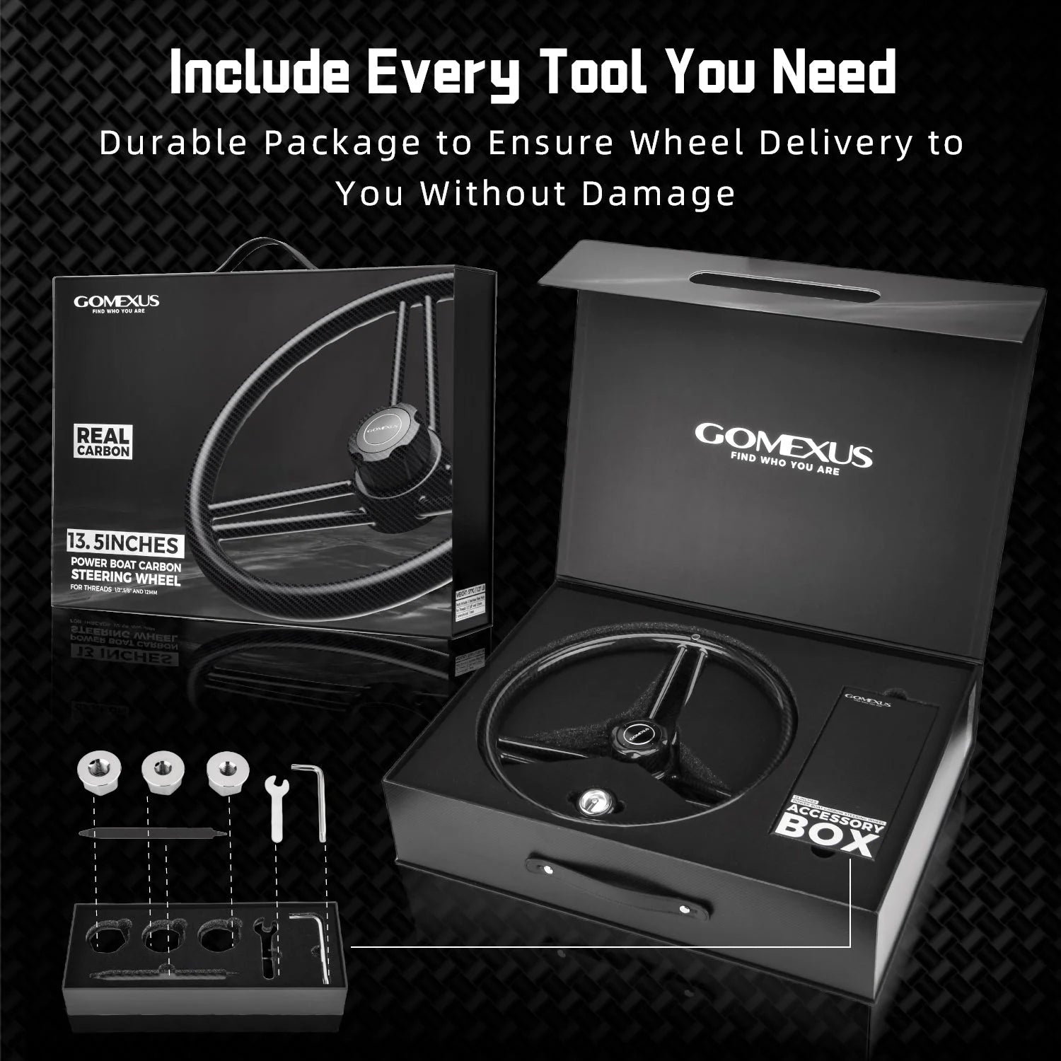 Gomexus Boat Steering Wheel Carbon Fibre 13.5in Packaging