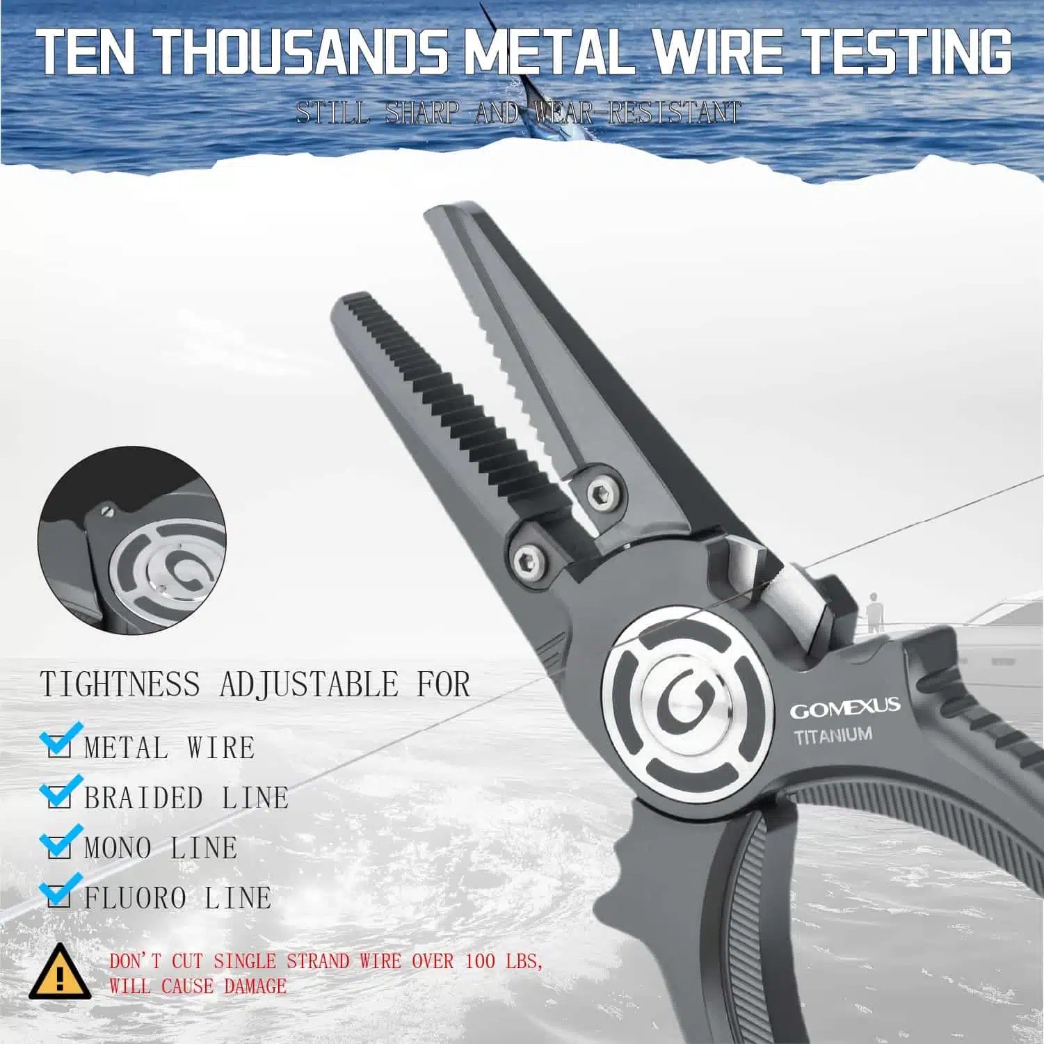 Gomexus Heavy Duty Titanium Fishing Pliers 7.5in With Dual Cutters Jaws