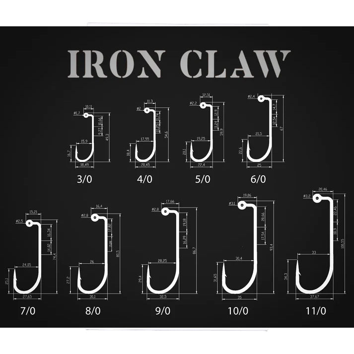 Irukandji Iron Claw Jigheads Sizes