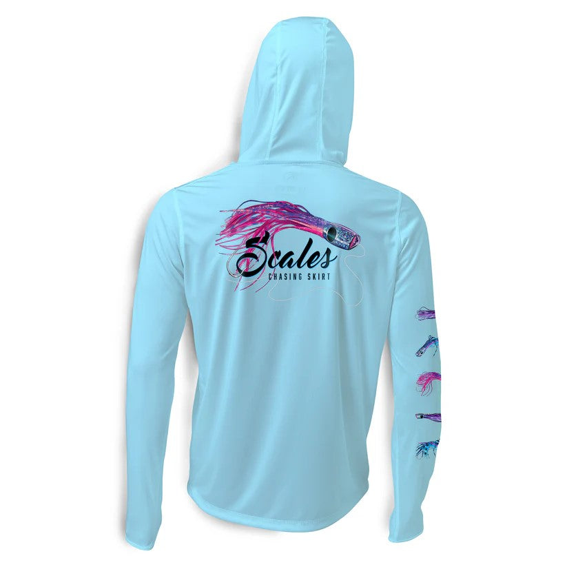 Scales Chasing Skirts Hooded Performance - Light Blue Back Hood Up