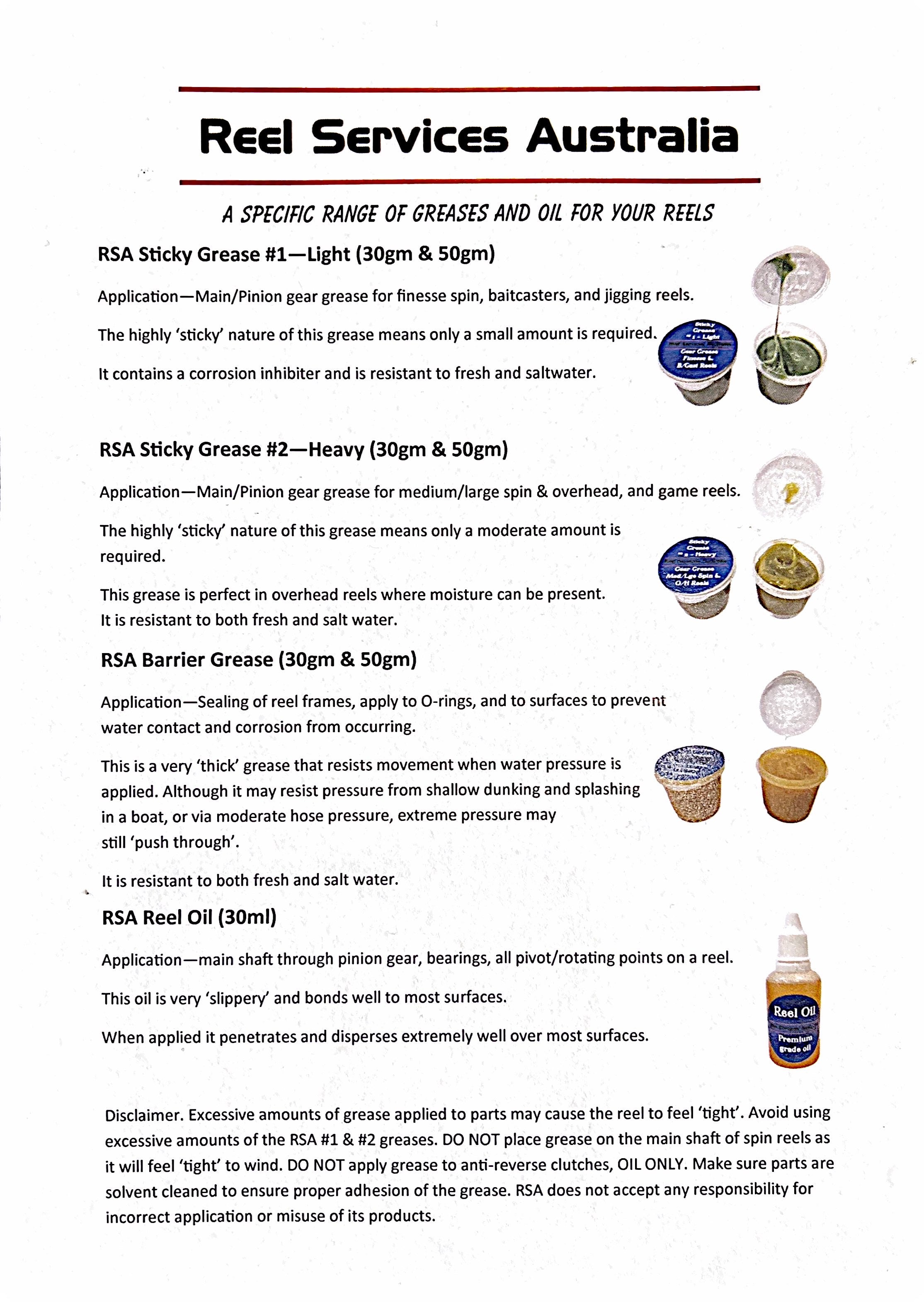 RSA Reel Grease and Oil Specification Sheet