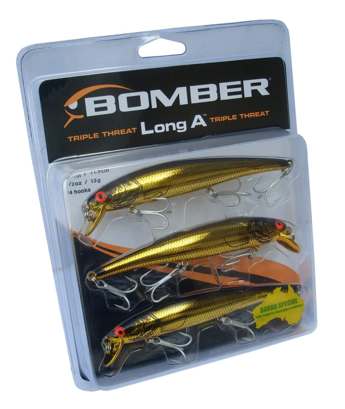 Bomber Long A Triple Threat 3pk gold XMK lures