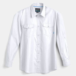 Scales Gear Performance Button Down Slack Tide Mens White Shirt - Front View