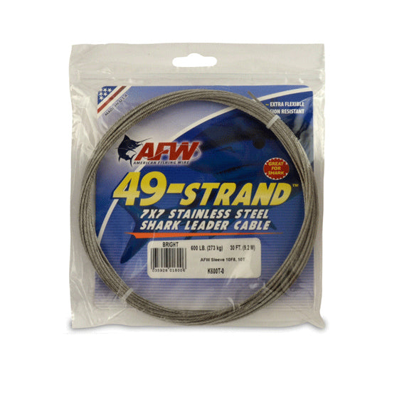 AFW 49 Strand 7x7 Stainless Steel Shark Leader Cable 30ft 600lb
