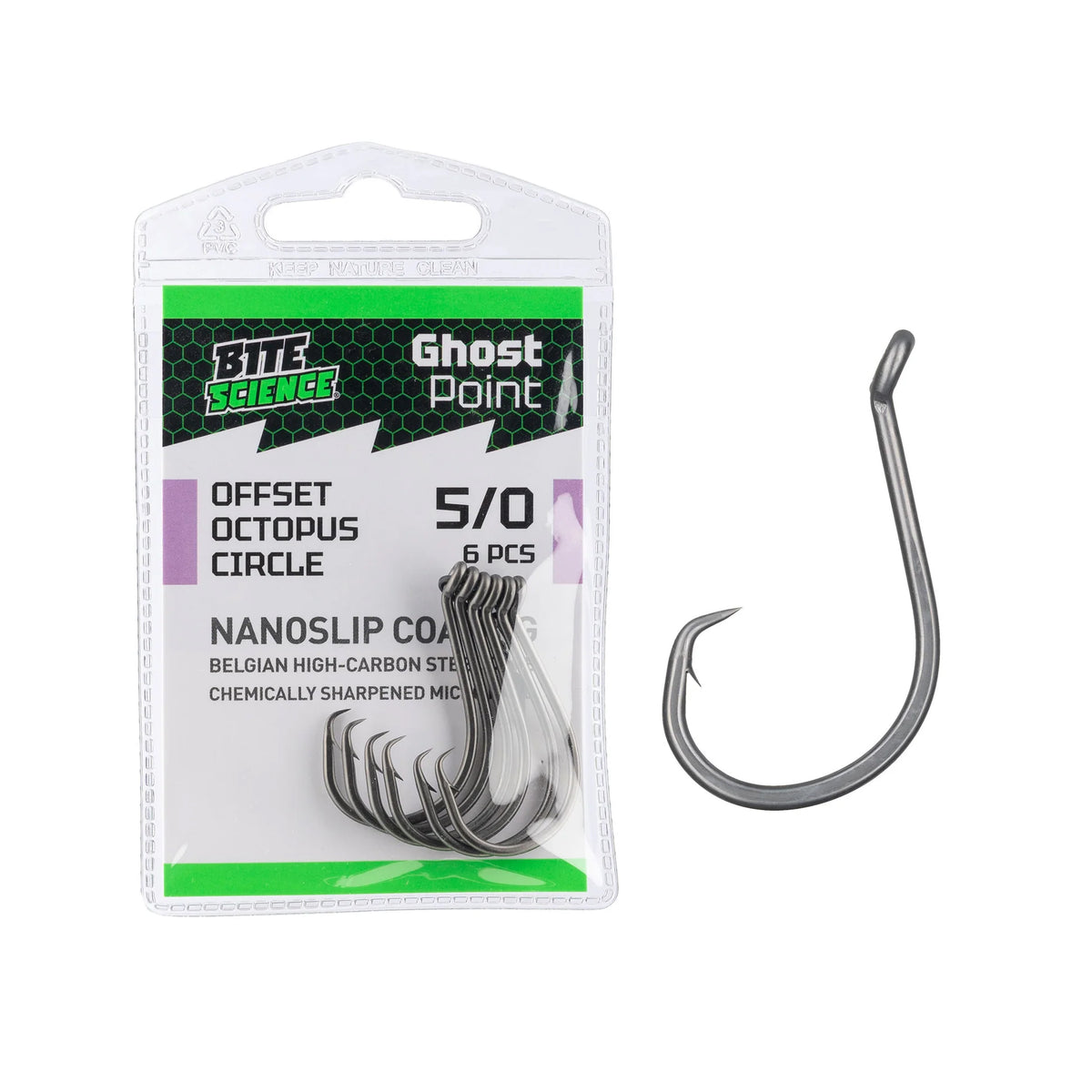 Bite Science Ghost Point Offset Octopus Circle Hooks 5/0 6pk