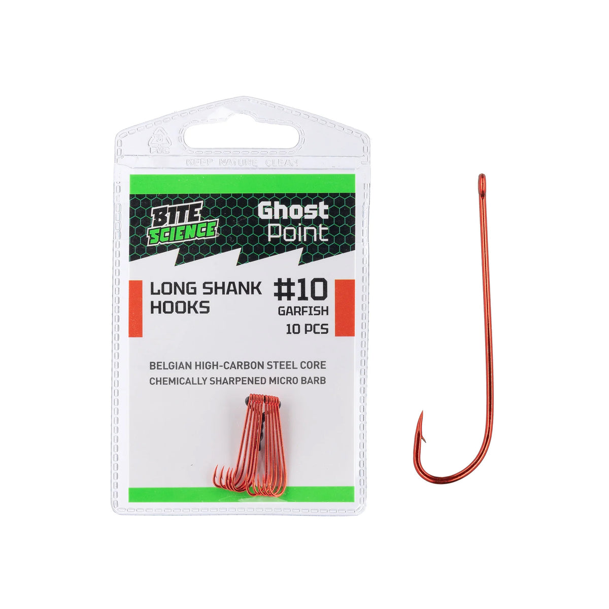 Bite Science Ghost Point Red Long Shank Hooks 10