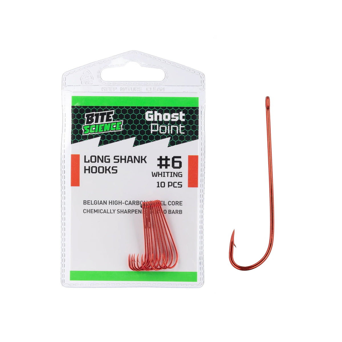 Bite Science Ghost Point Red Long Shank Hooks 6