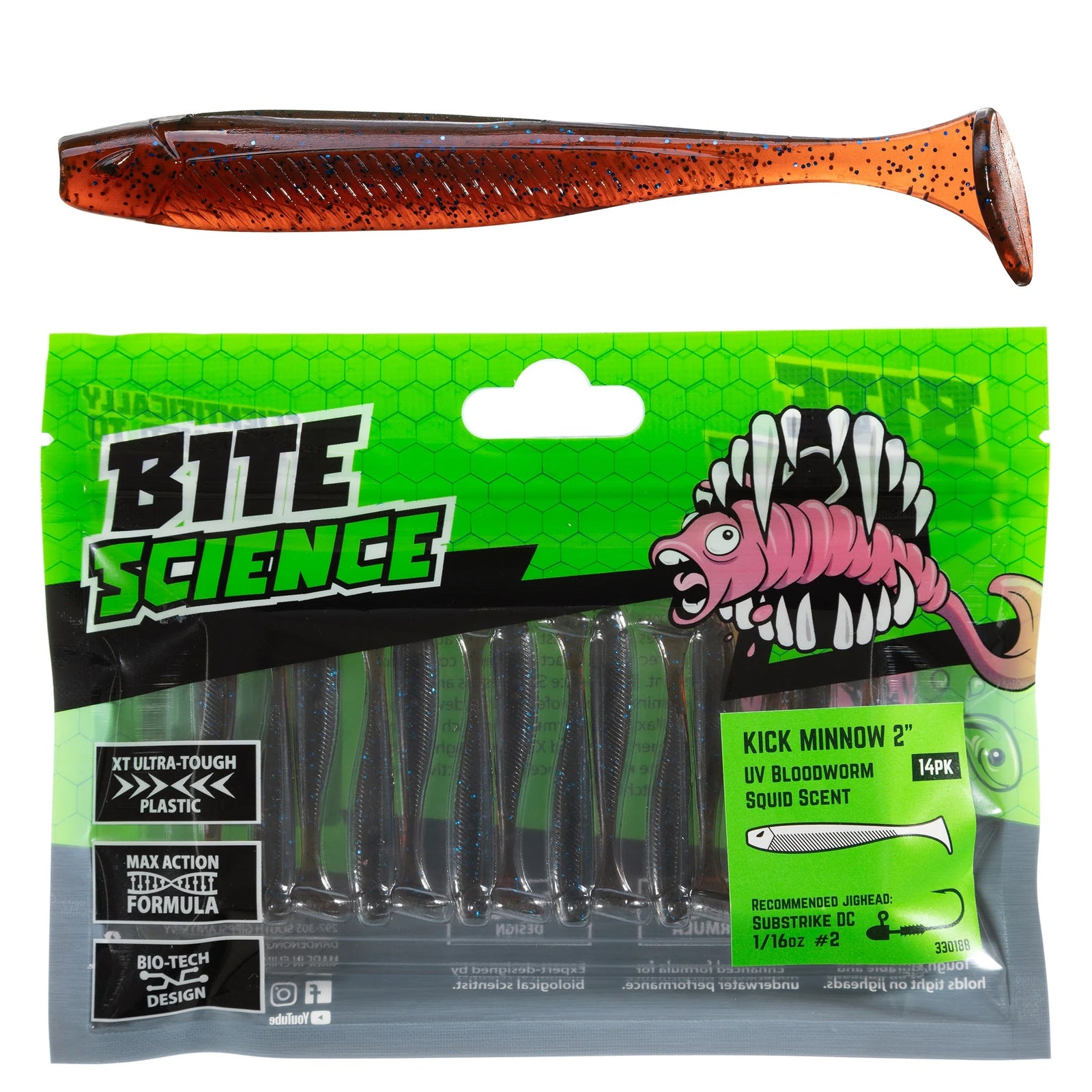 Bite Science Kick Minnow 2in UV Bloodworm
