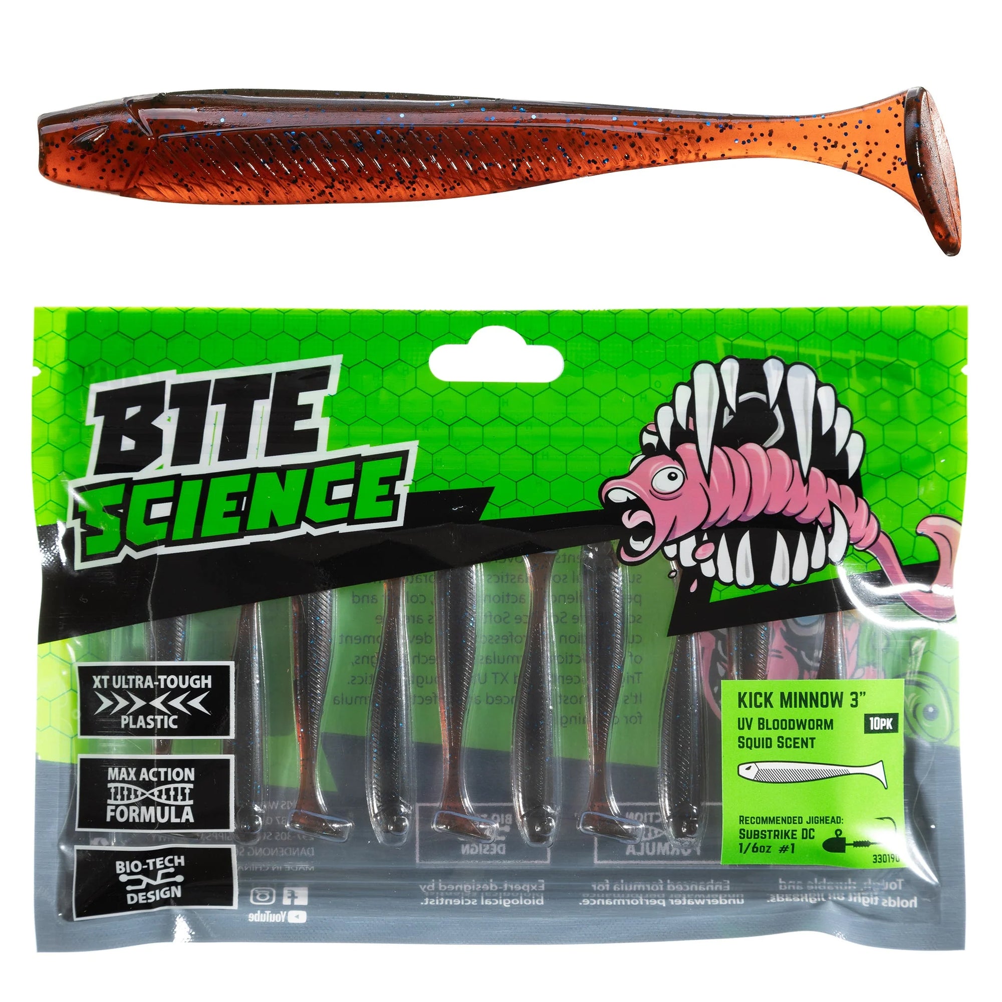Bite Science Kick Minnow 3in UV Bloodworm