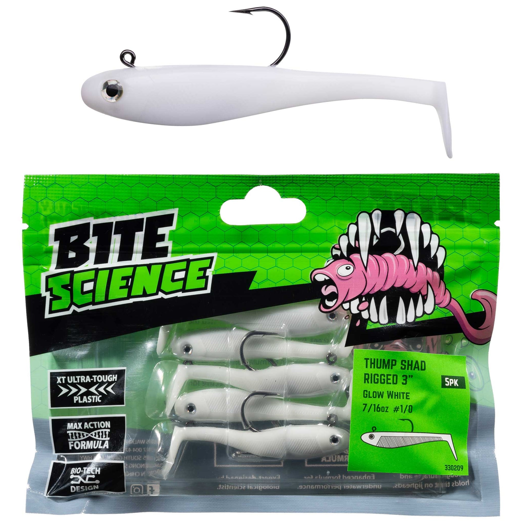 Bite Science Thump Shad Rigged 3in Glow White