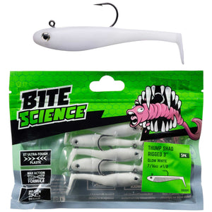Bite Science Thump Shad Rigged 3in Glow White
