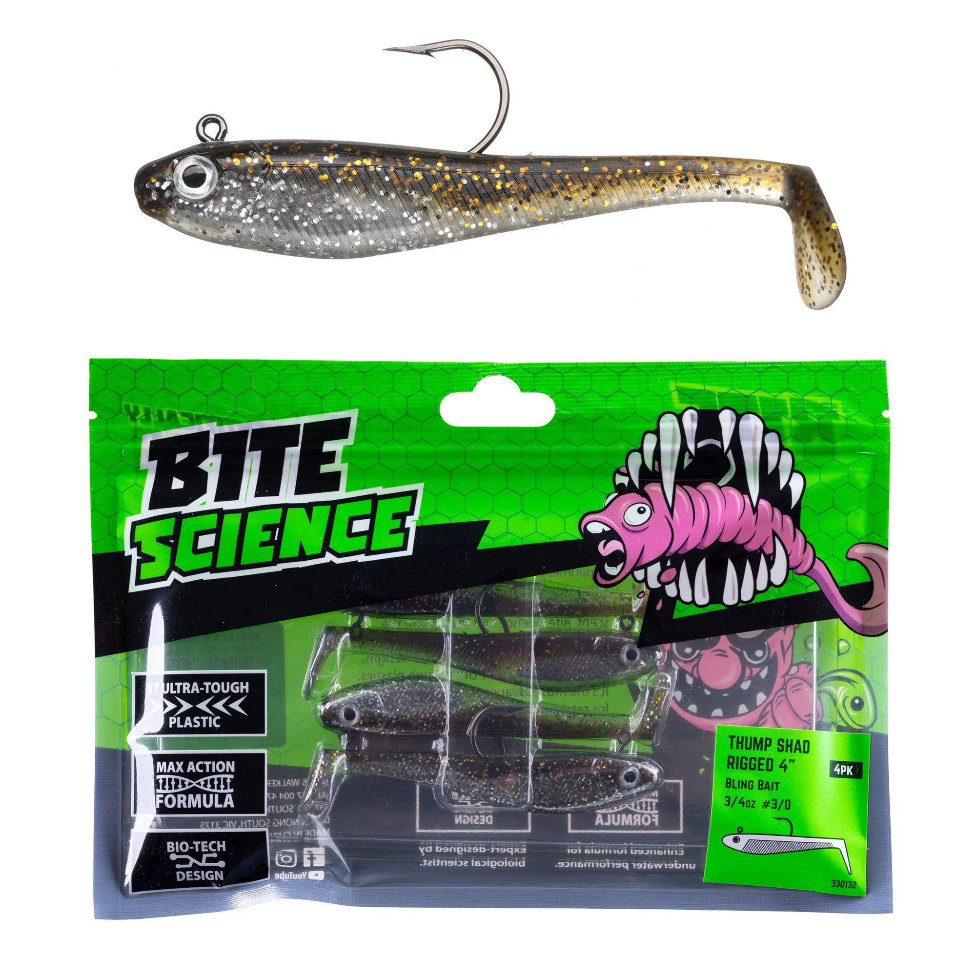 Bite Science Thump Shad Rigged 4in Bling Bait