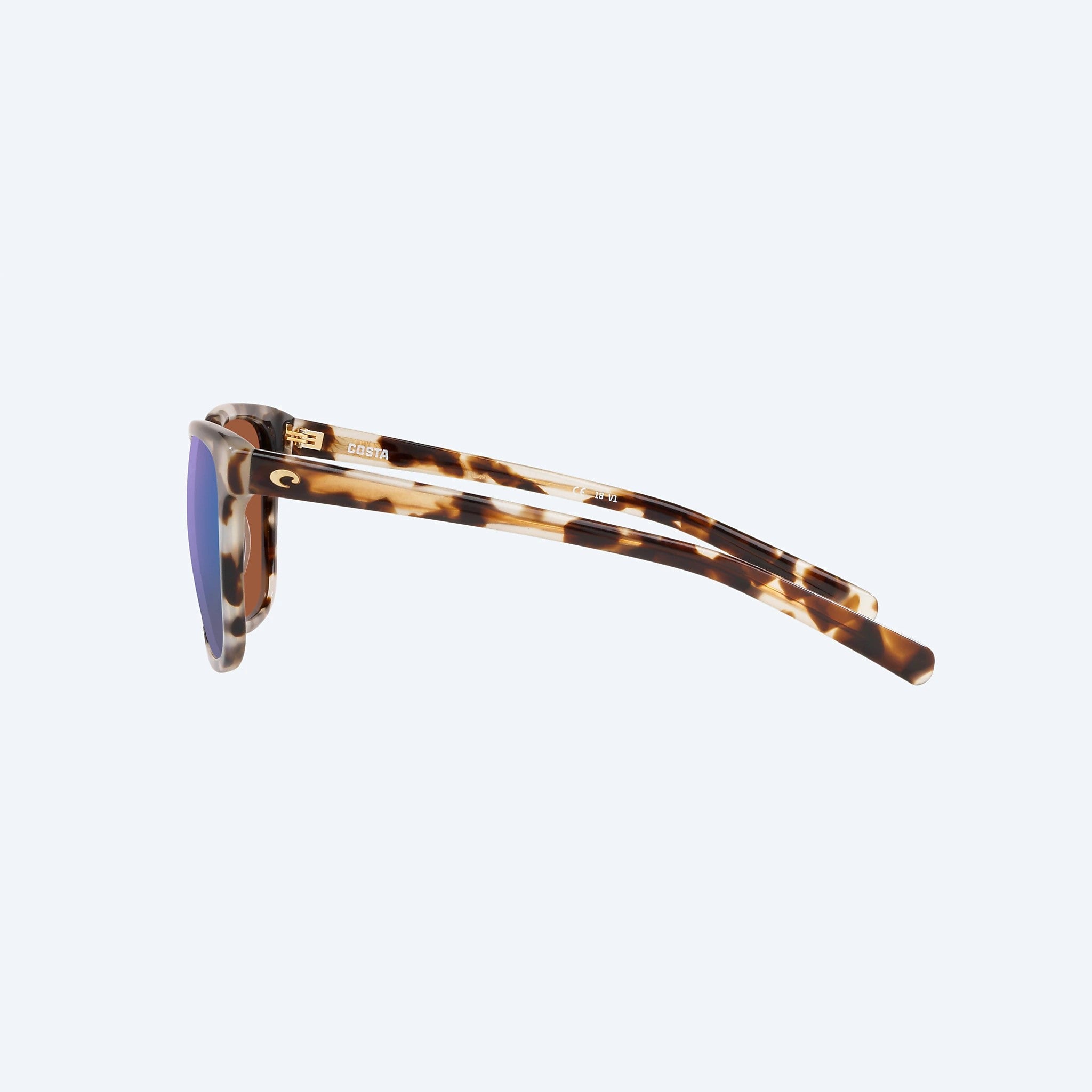 Costa 580G May Shiny Tiger Cowrie Frame Green Mirror Glass Polarised Lens Side