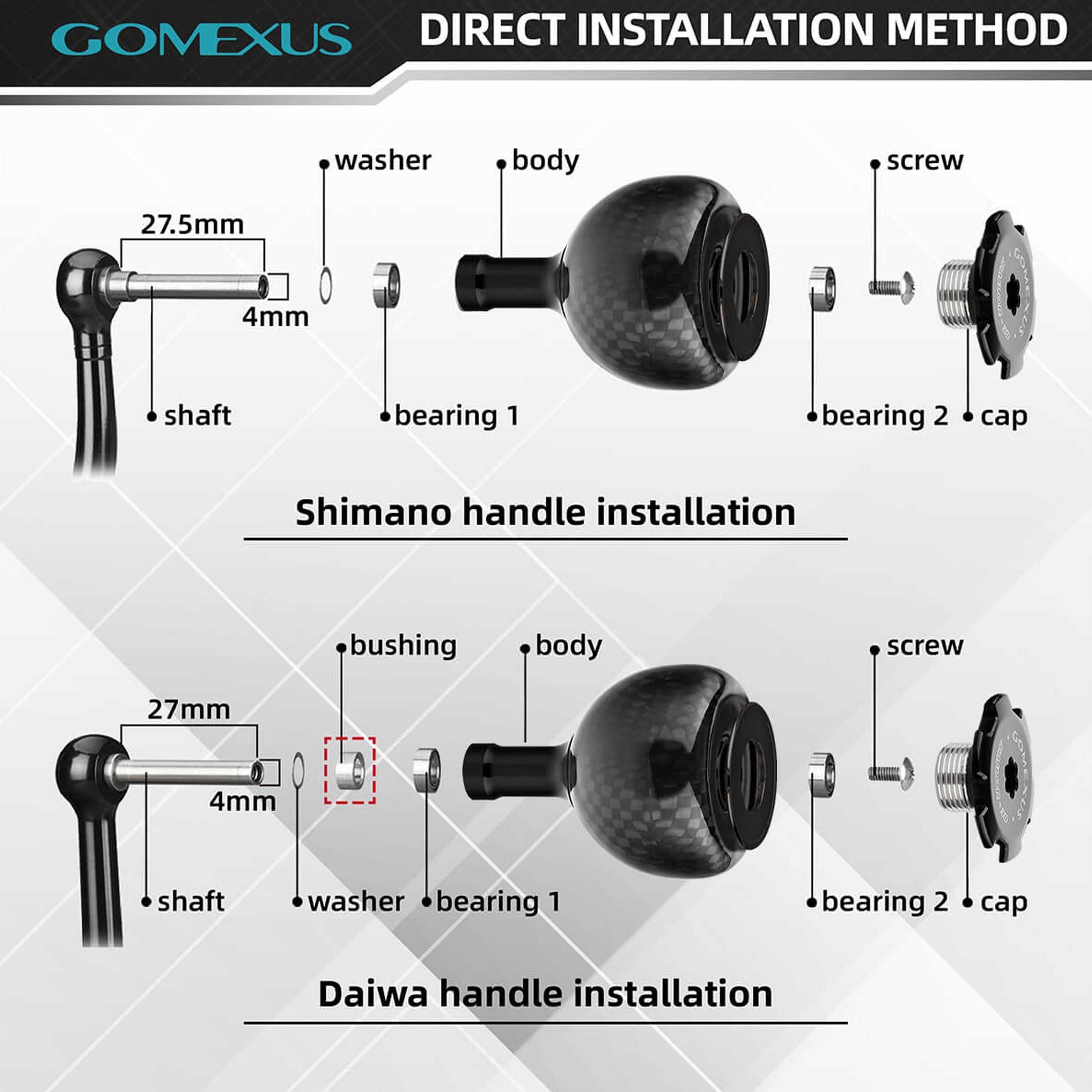 Gomexus DA38 Carbon Reel Power Knob 38mm Install
