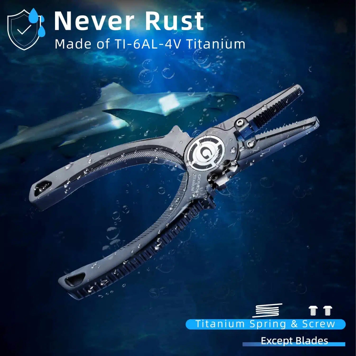 Gomexus Heavy Duty Titanium Fishing Pliers 7.5in With Dual Cutters Never Rust