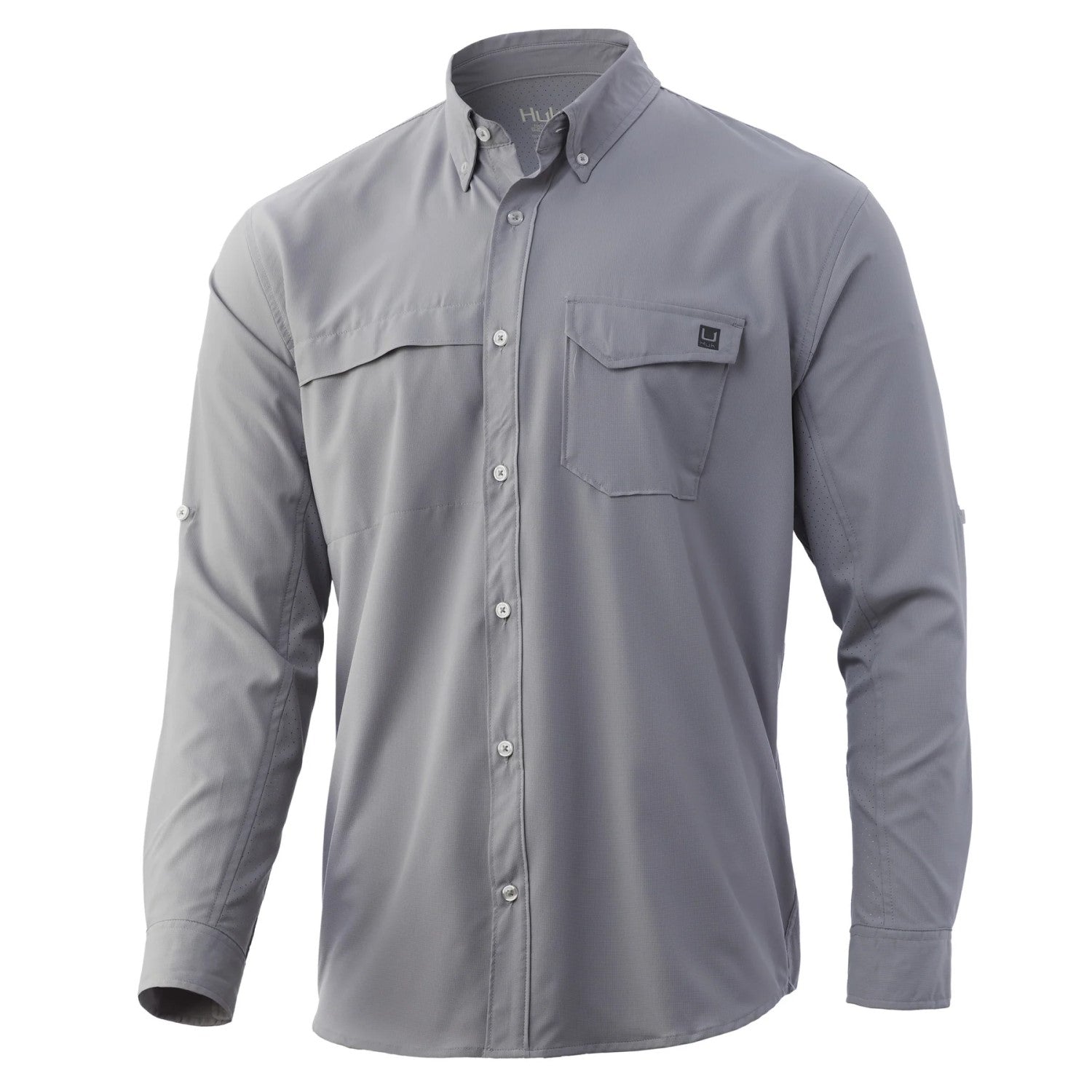 Huk Tide Point LS Fishing Shirt - Overcast Grey Front