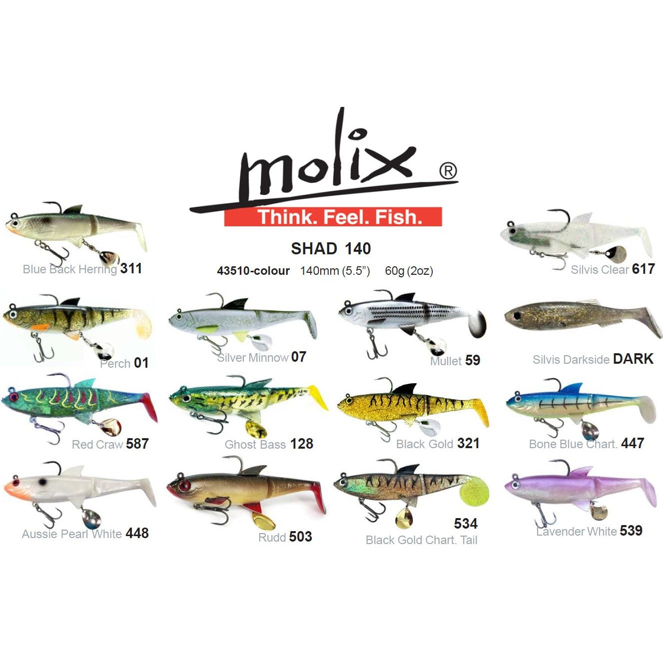 Molix Shad 140 60g Colour Chart
