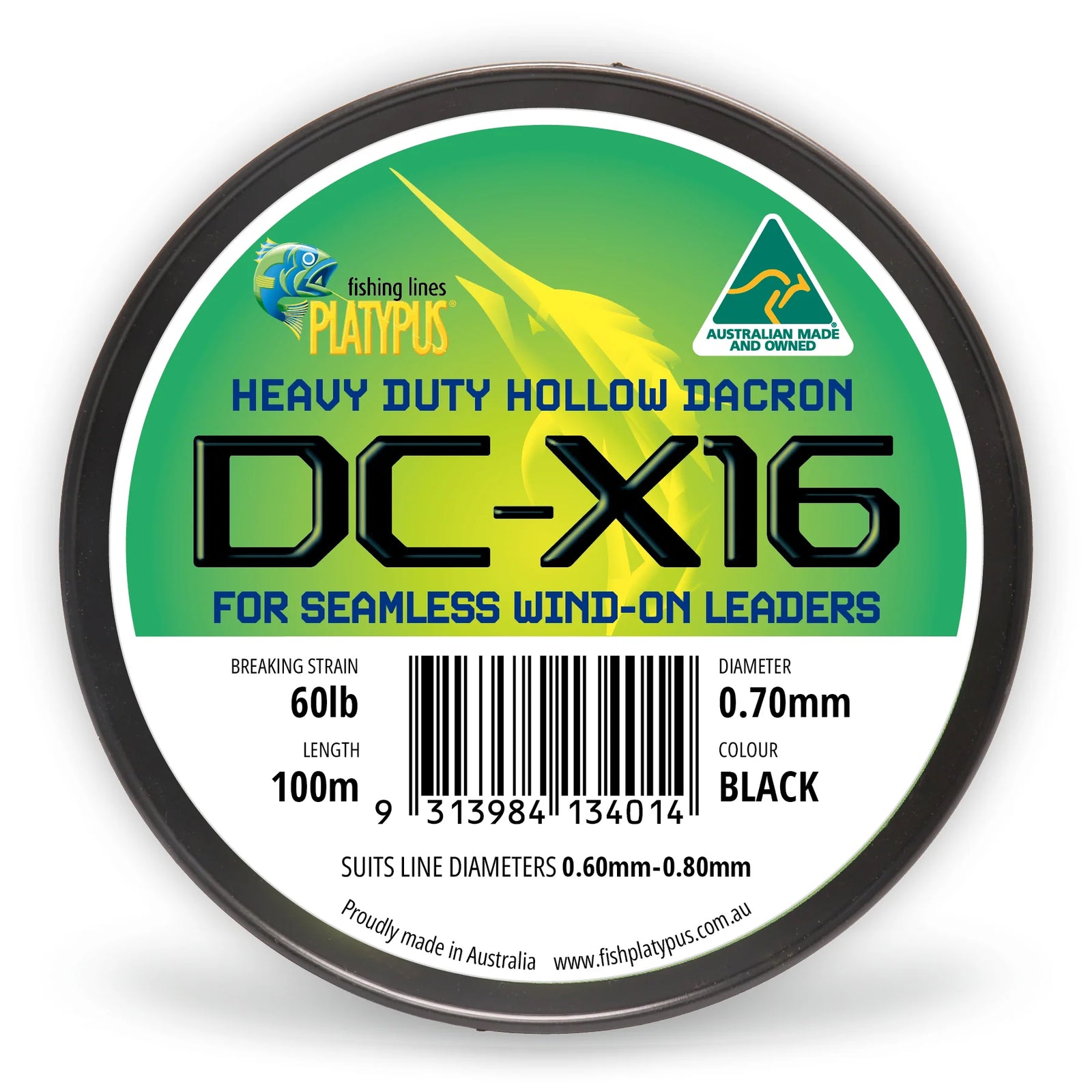 Platypus Heavy Duty Hollow Dacron DC-X16 Black 100m 60lb