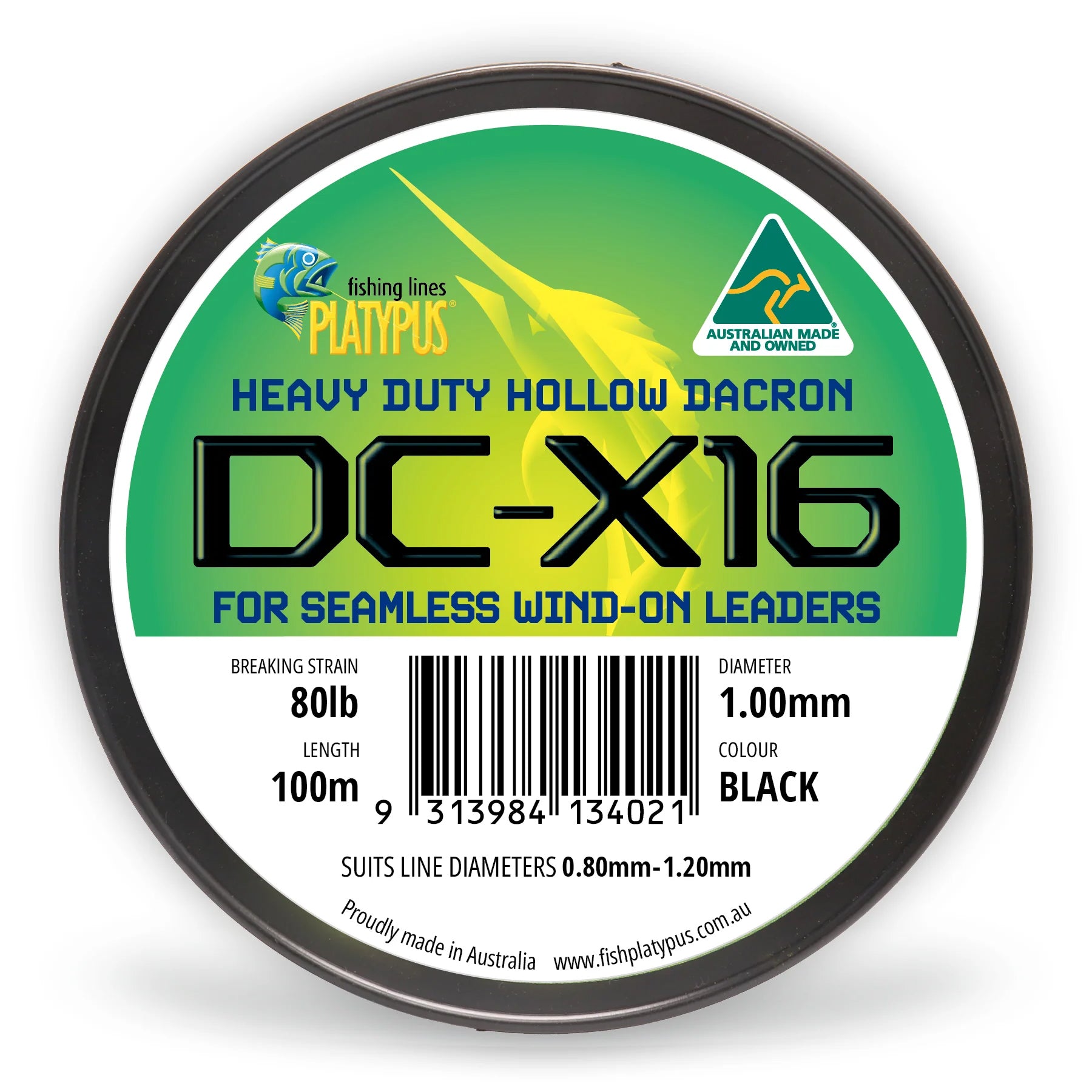 Platypus Heavy Duty Hollow Dacron DC-X16 Black 100m 80lb