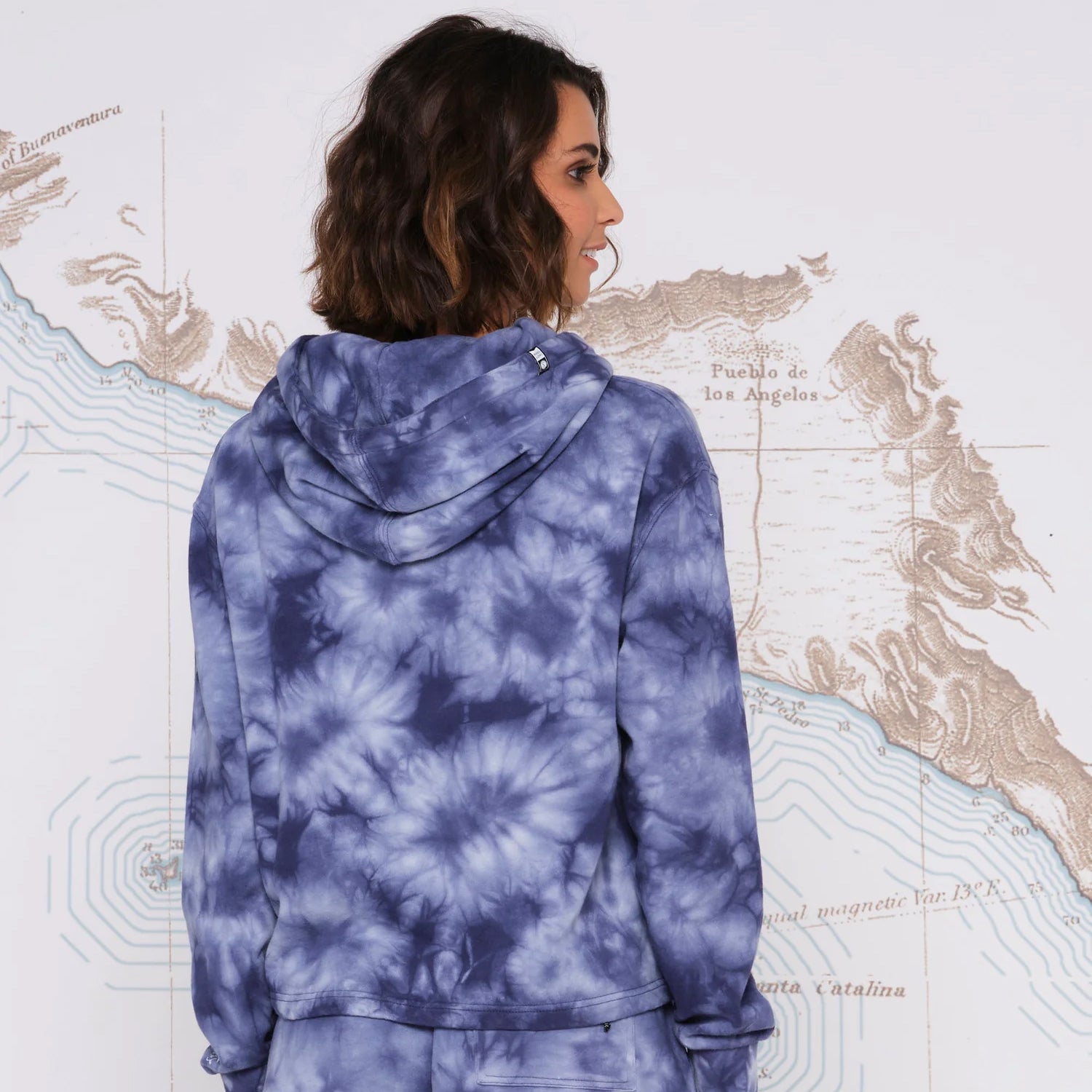 Salty Crew Sand Set Crop Hoody - Navy Tie Dye Back Hood Down