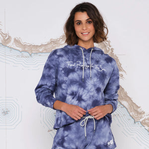 Salty Crew Sand Set Crop Hoody - Navy Tie Dye Front Hood Down