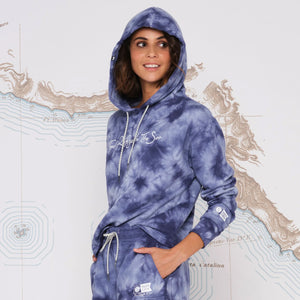 Salty Crew Sand Set Crop Hoody - Navy Tie Dye Front Hood Up