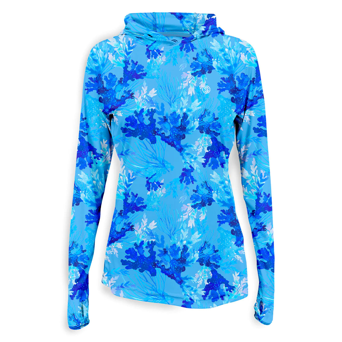 Scales Womens Hooded L/S Performance Coral Tropics - Light Blue Front