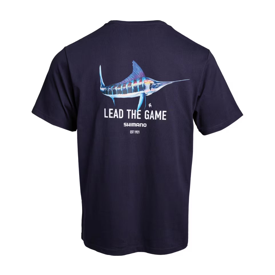 Shimano Lift The Game T-Shirt Navy - Marlin Back