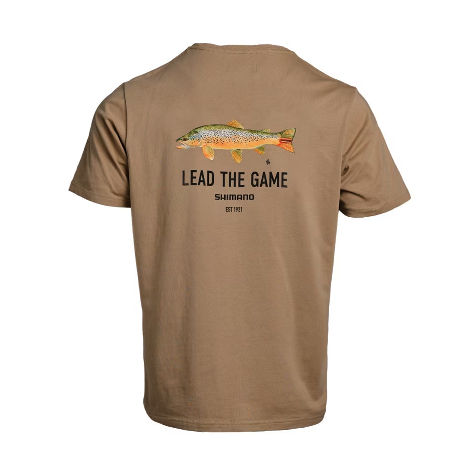 Shimano Lift The Game T-Shirt Sand - Brown Trout Back