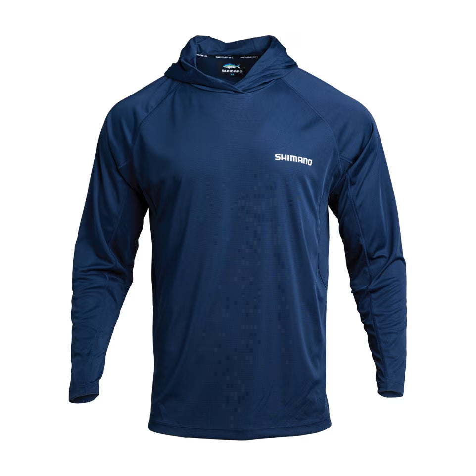 Shimano Performance Hooded Tech Tee Navy - Marlin Front