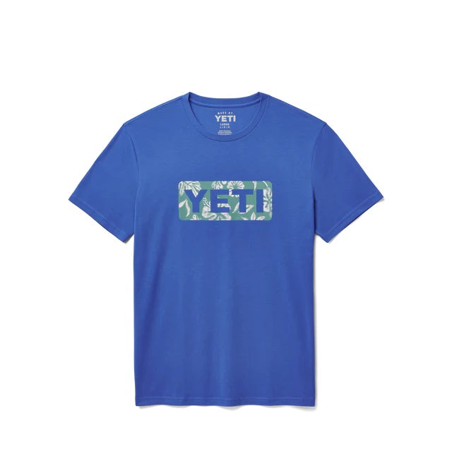 Yeti Flip Floral Logo Badge Short Sleeve Tee - Cobalt