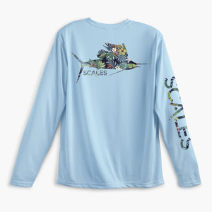 Scales Gear Pro Performance Tropical Sail Crew Light Blue Shirt - Rear View