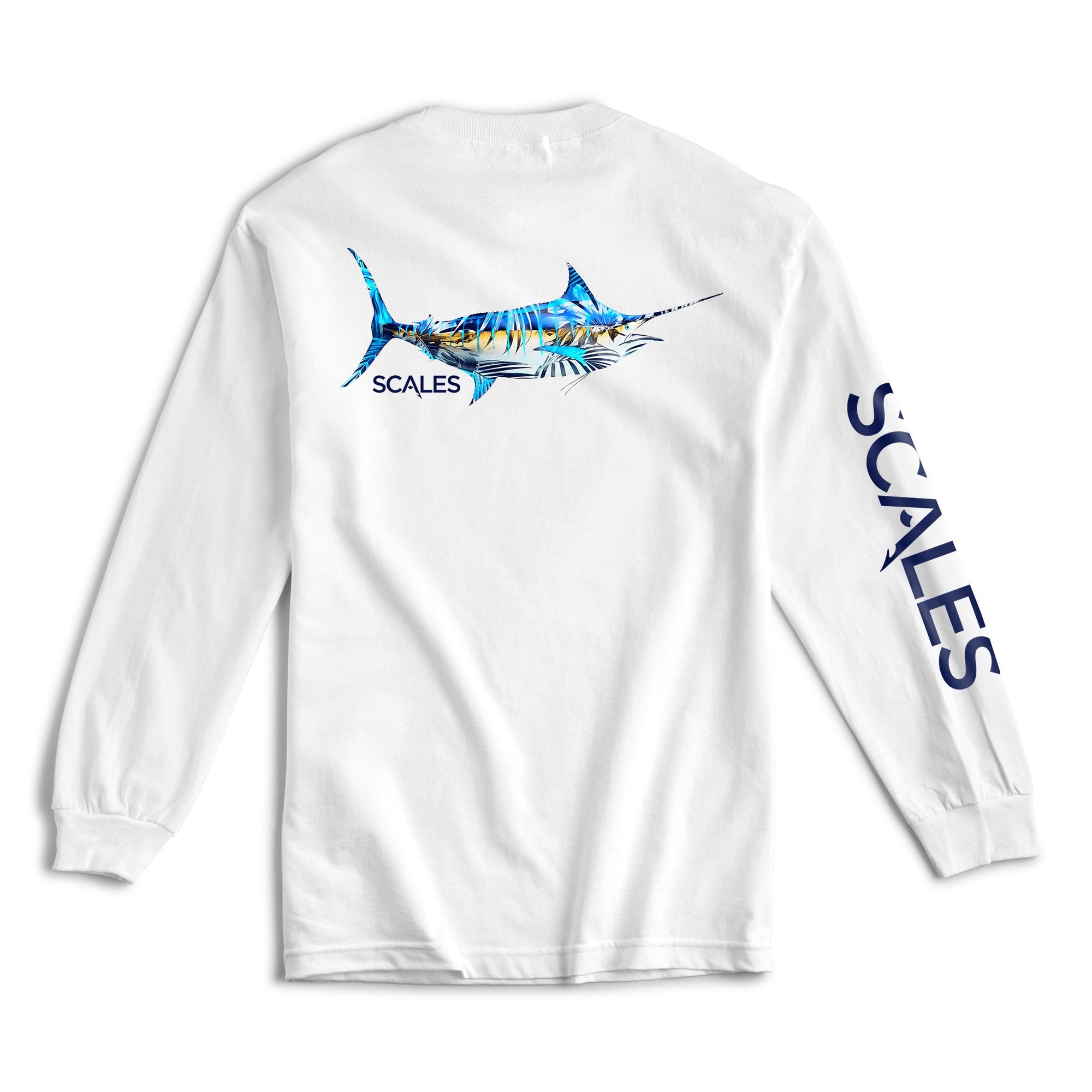 Scales Gear Tropical Marlin Long Sleeve White Shirt - Rear View