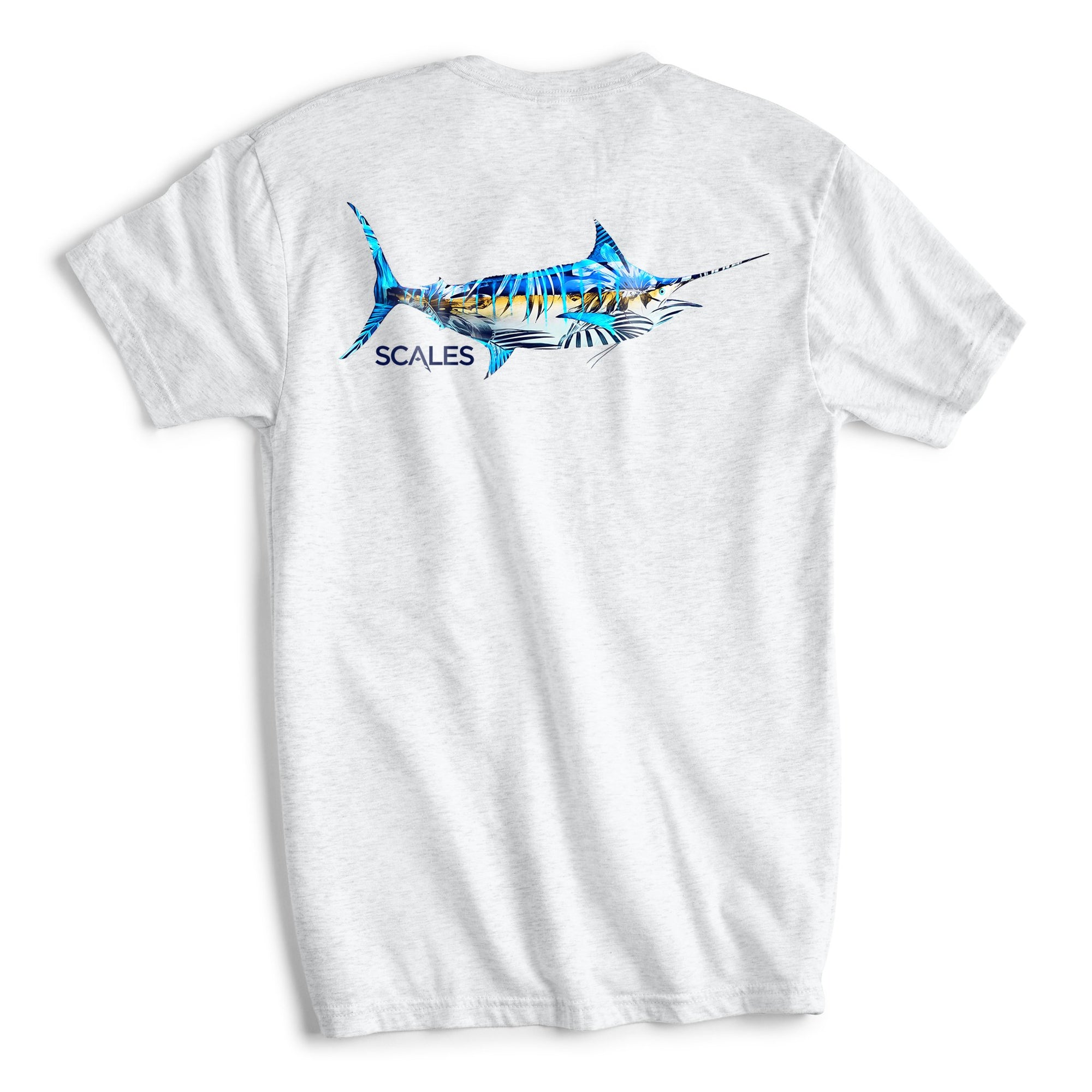 Scales Gear Tropical Marlin Tee White Heather Shirt - Rear View