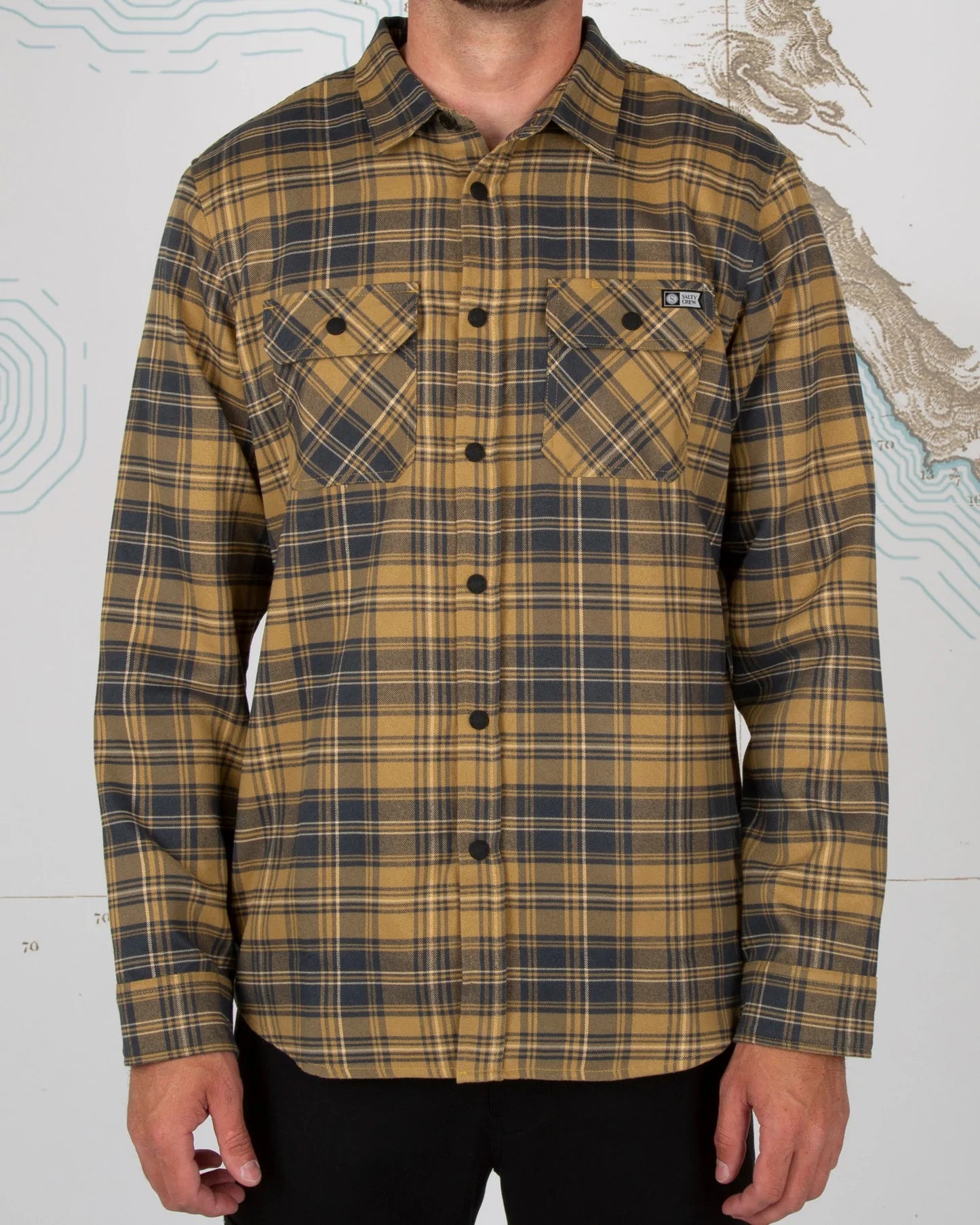 Salty Crew Boatyard Tech Flannel Brown Front
