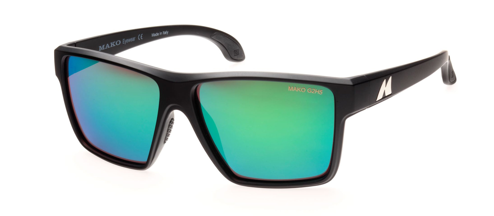 Mako CAST 9611 Sunglasses - Matte Black Frame, HD Glass Rose Green Mirror Lense