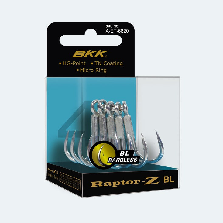 BKK Raptor-Z BL Barbless Treble Hook Packaging