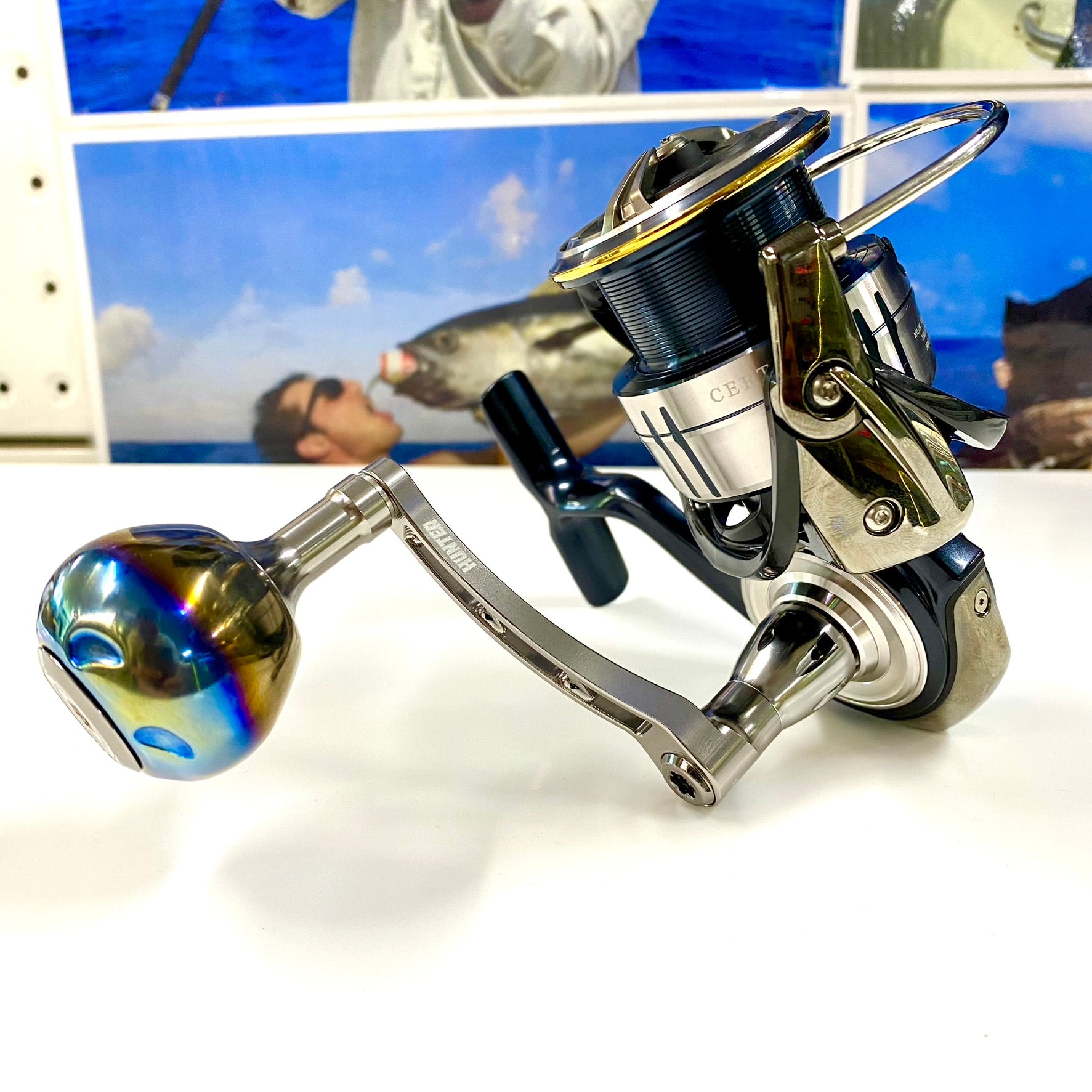 Flame/Silver Titanium Knob Silver Handle For Daiwa Spin Reel