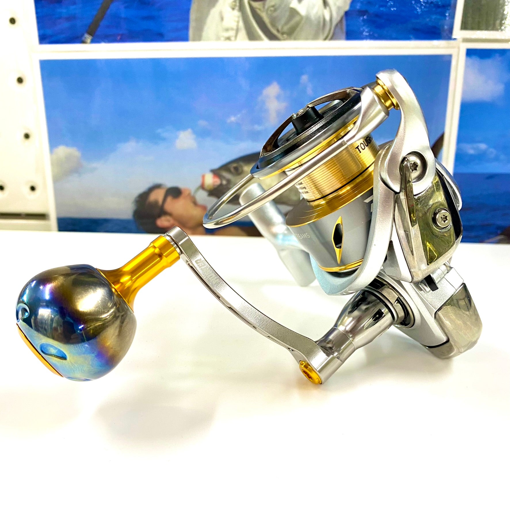 Flame/Gold Titanium Knob Silver Handle For Daiwa Spin Reel