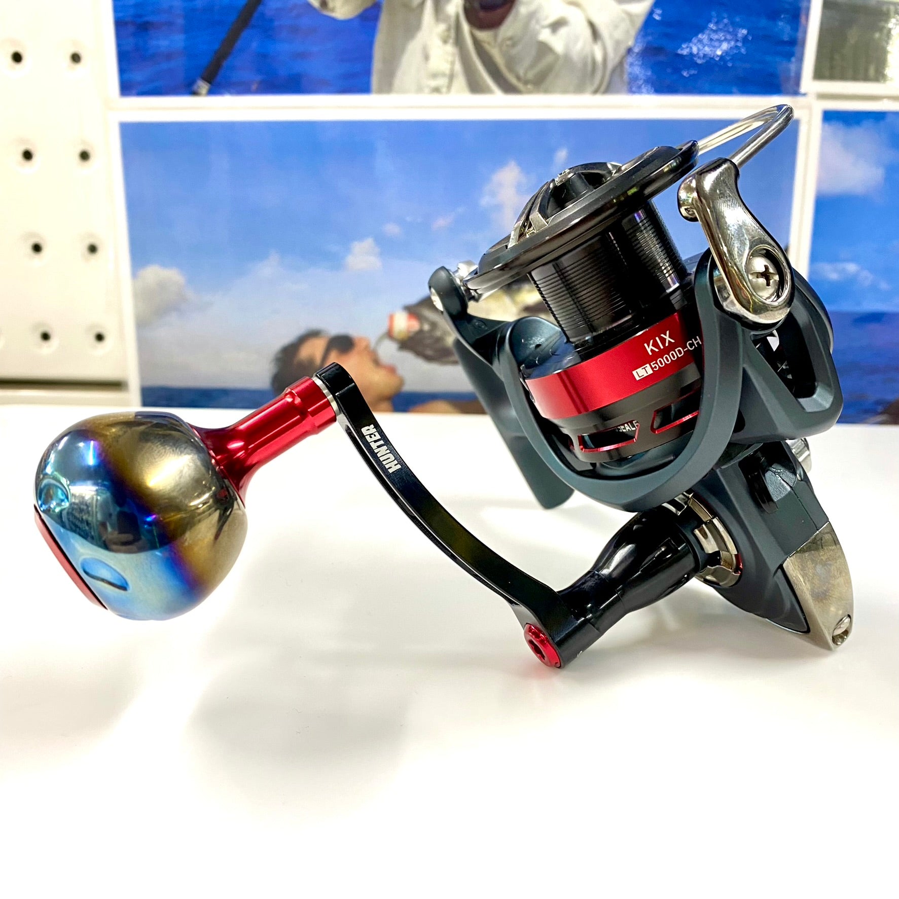 Flame/Red Titanium Knob Black Handle For Daiwa Spin Reel