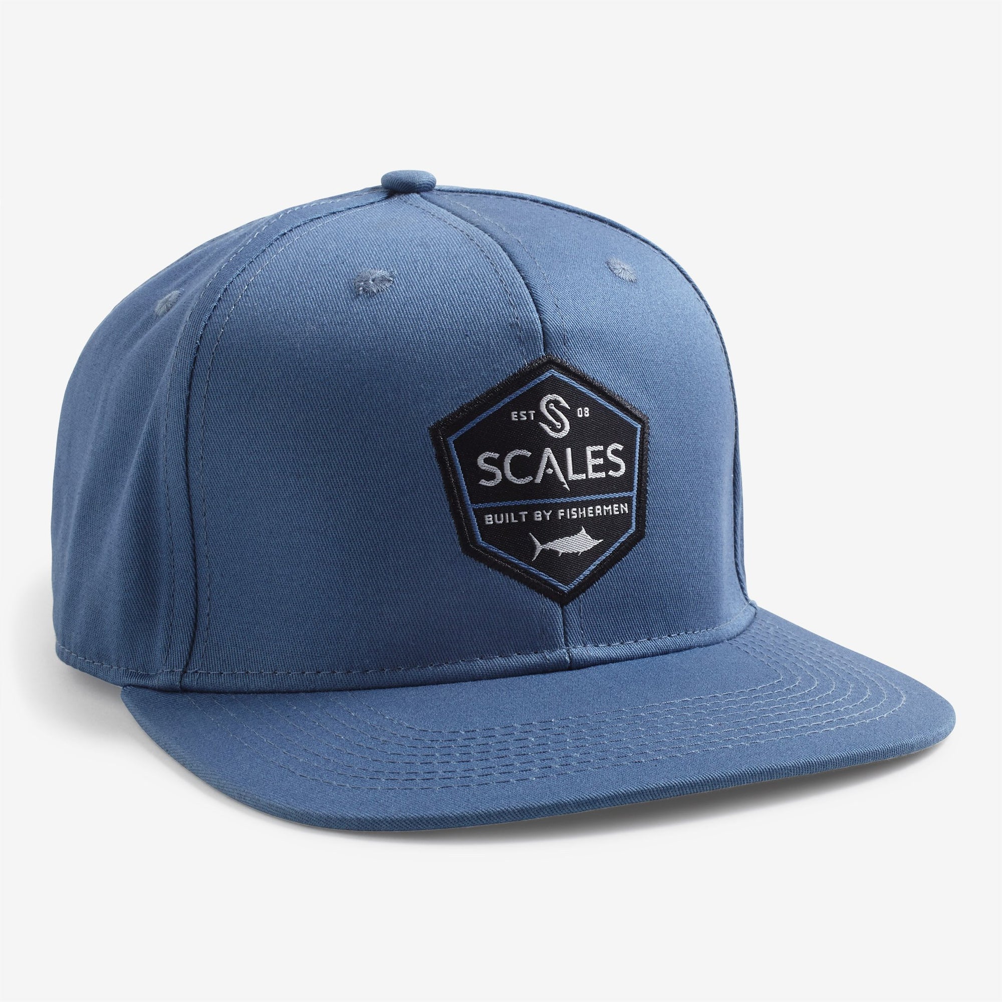 Scales Gear Built By Fisherman Snapback Blue Cap Front