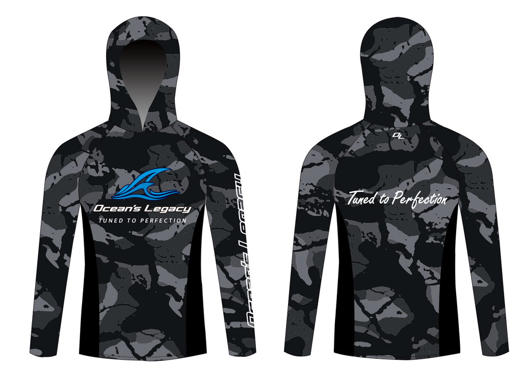 Oceans Legacy Black Camo Long Sleeve Hooded Sun Shirt UPF50